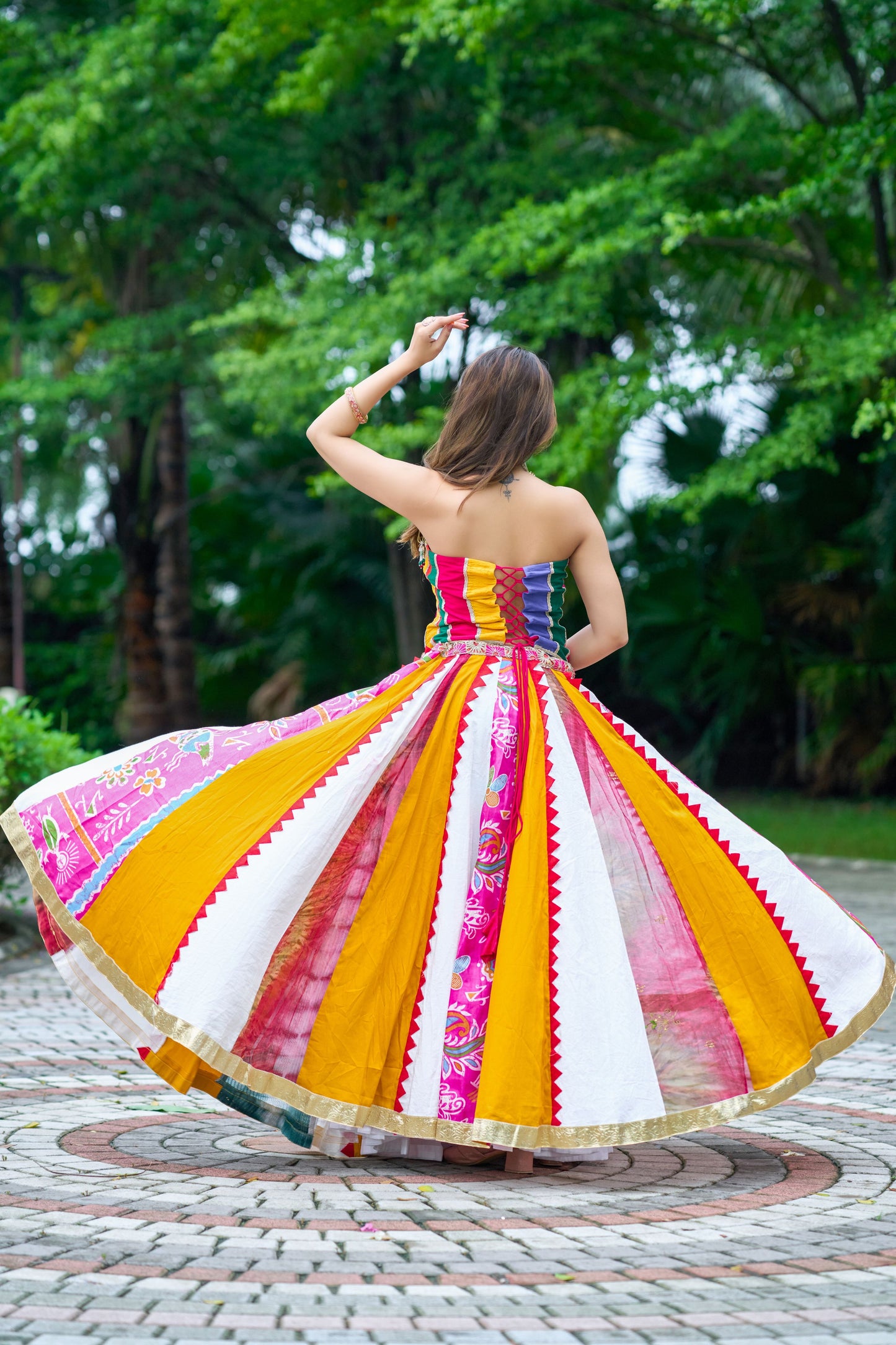 Old Marigold Corset With Multi Lehanga