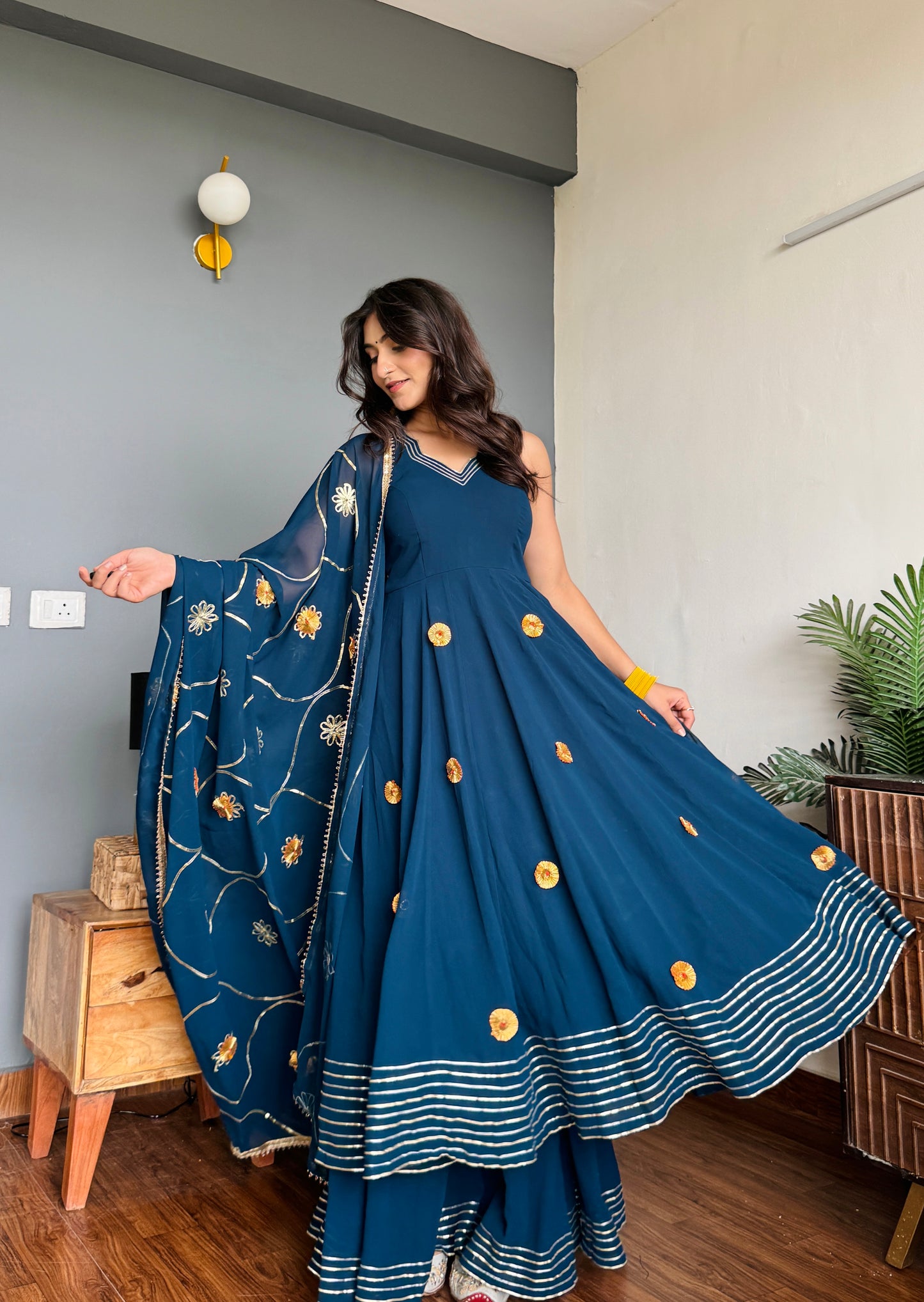 Fusionic Blue Floral Gota Work
