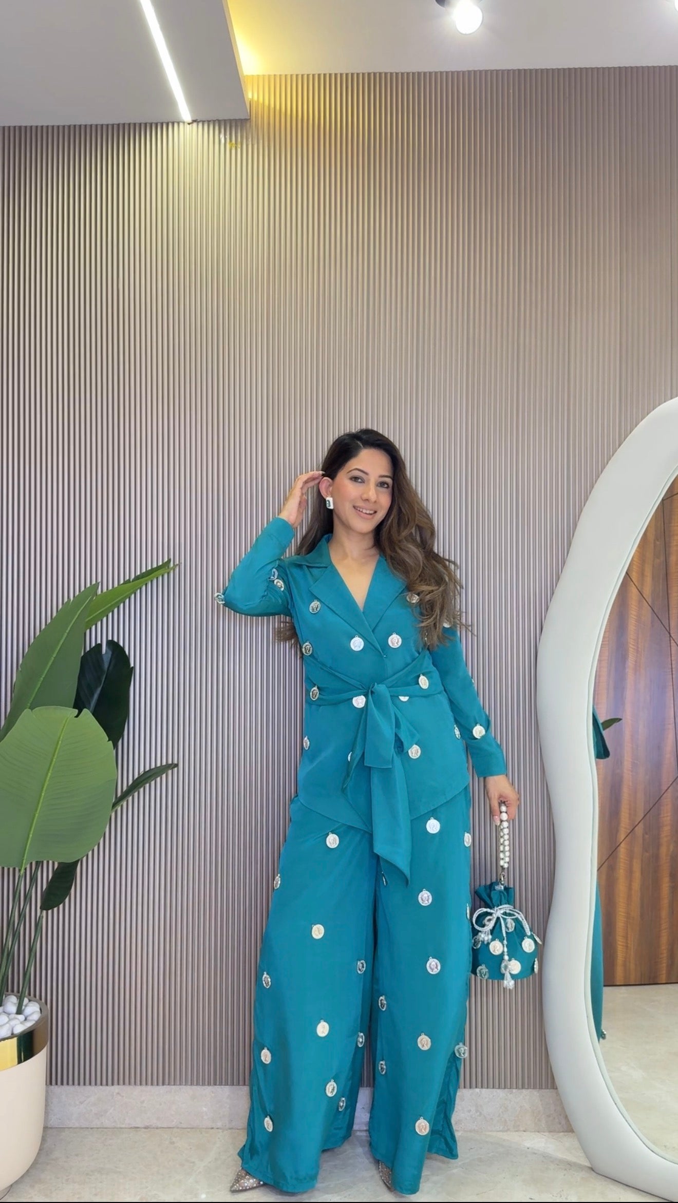 Ziva Teal Coin Mirror Wrap Co-ord Set