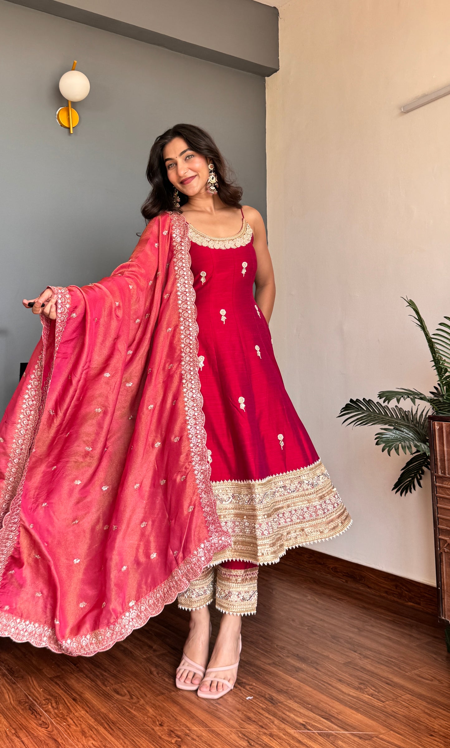 Red Pearl Anarkali
