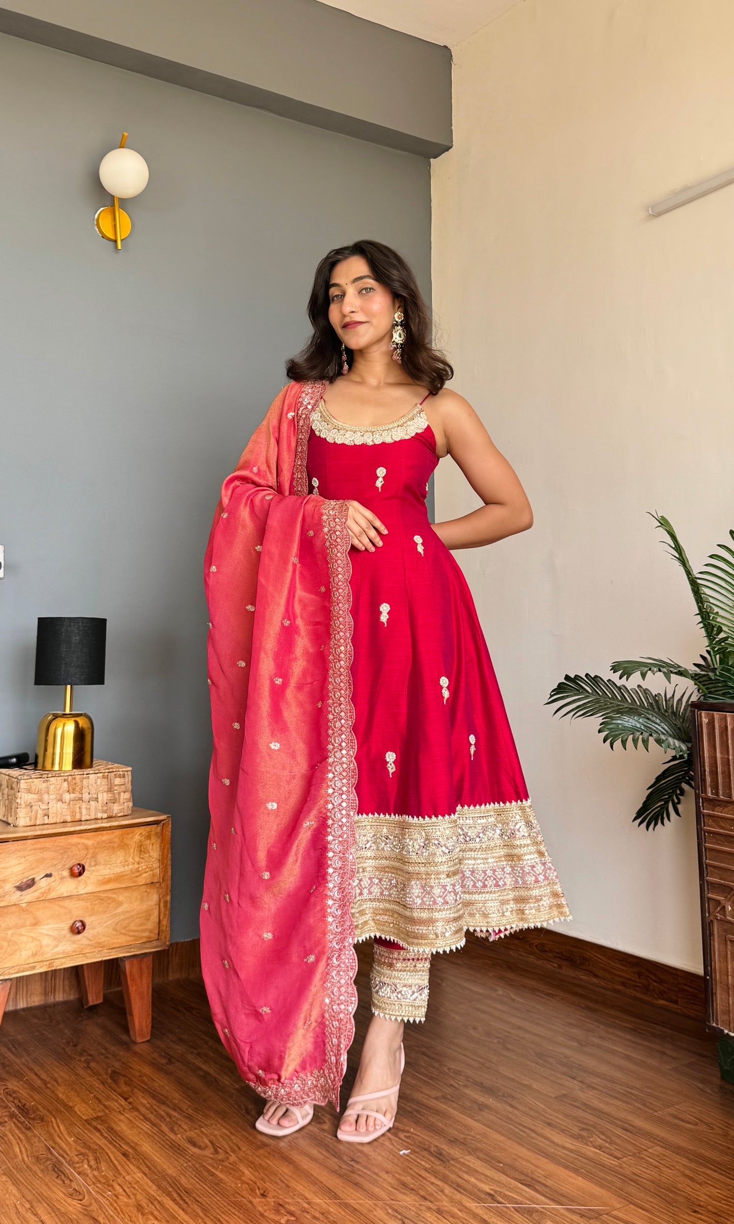 Red Pearl Anarkali