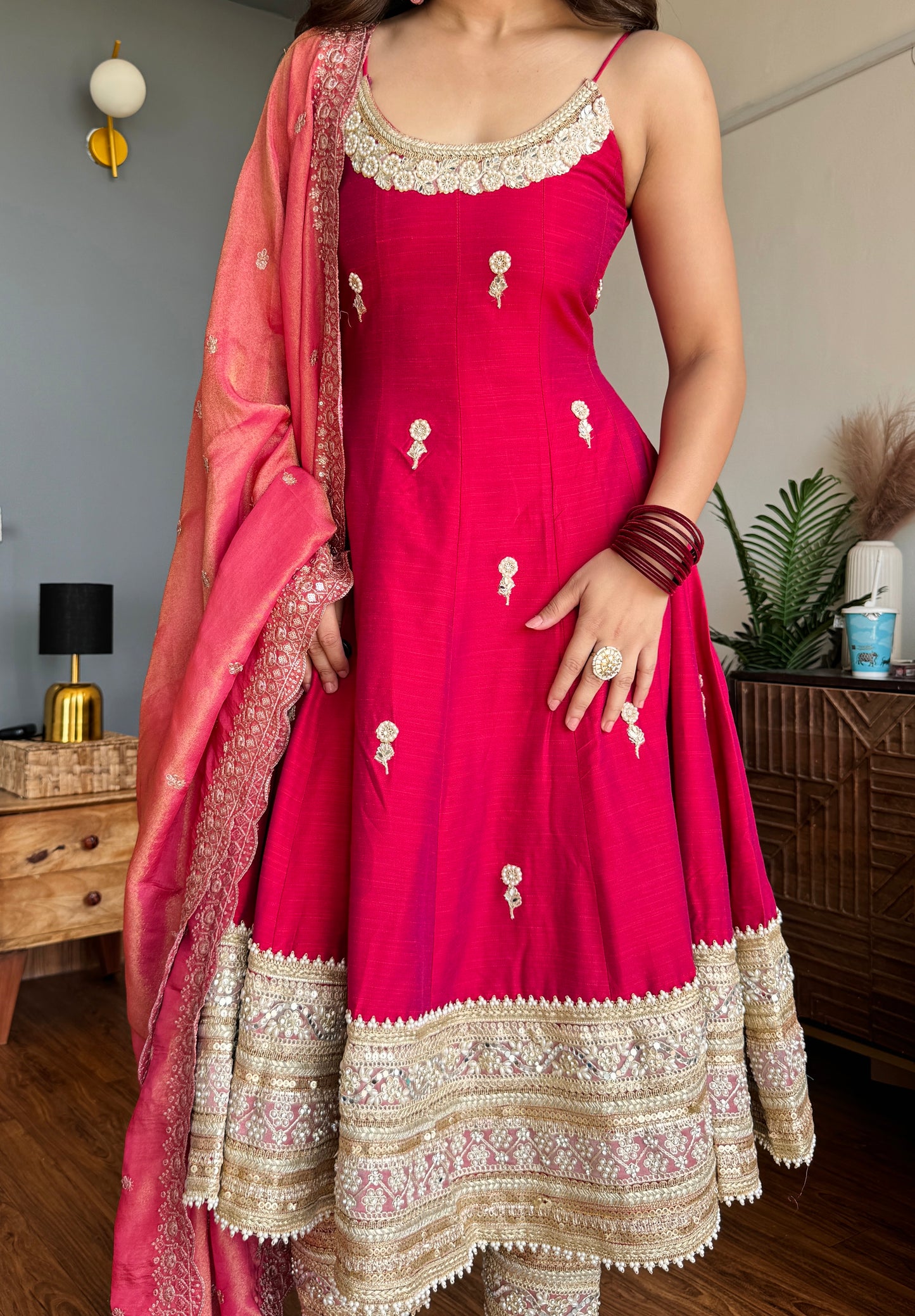 Red Pearl Anarkali