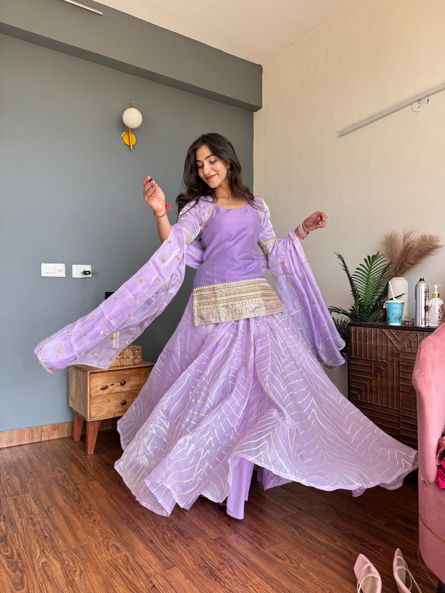 Lilac Gota Kurta Skirt