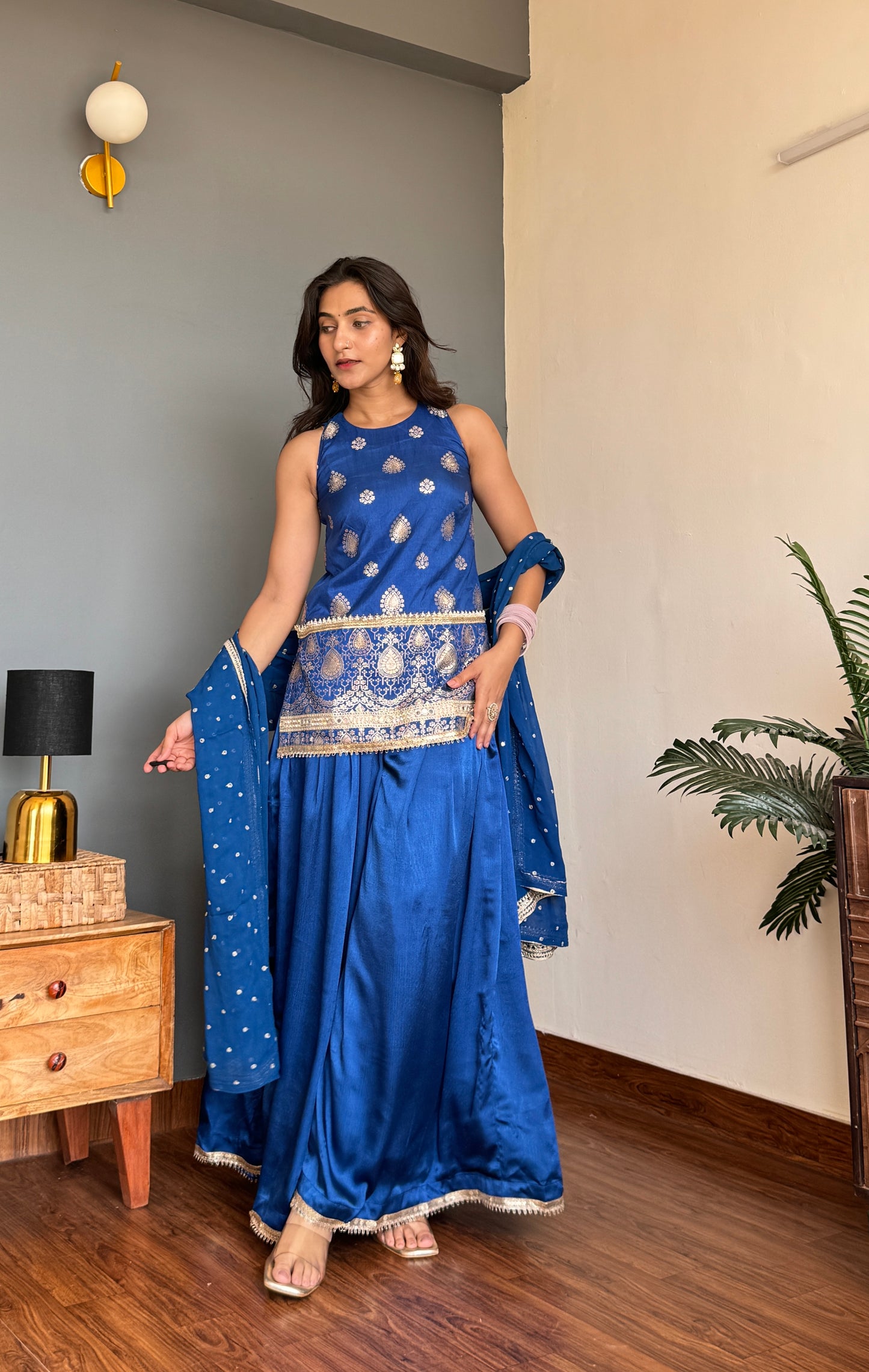 Neela Gold Sharara Kurta with Dupatta