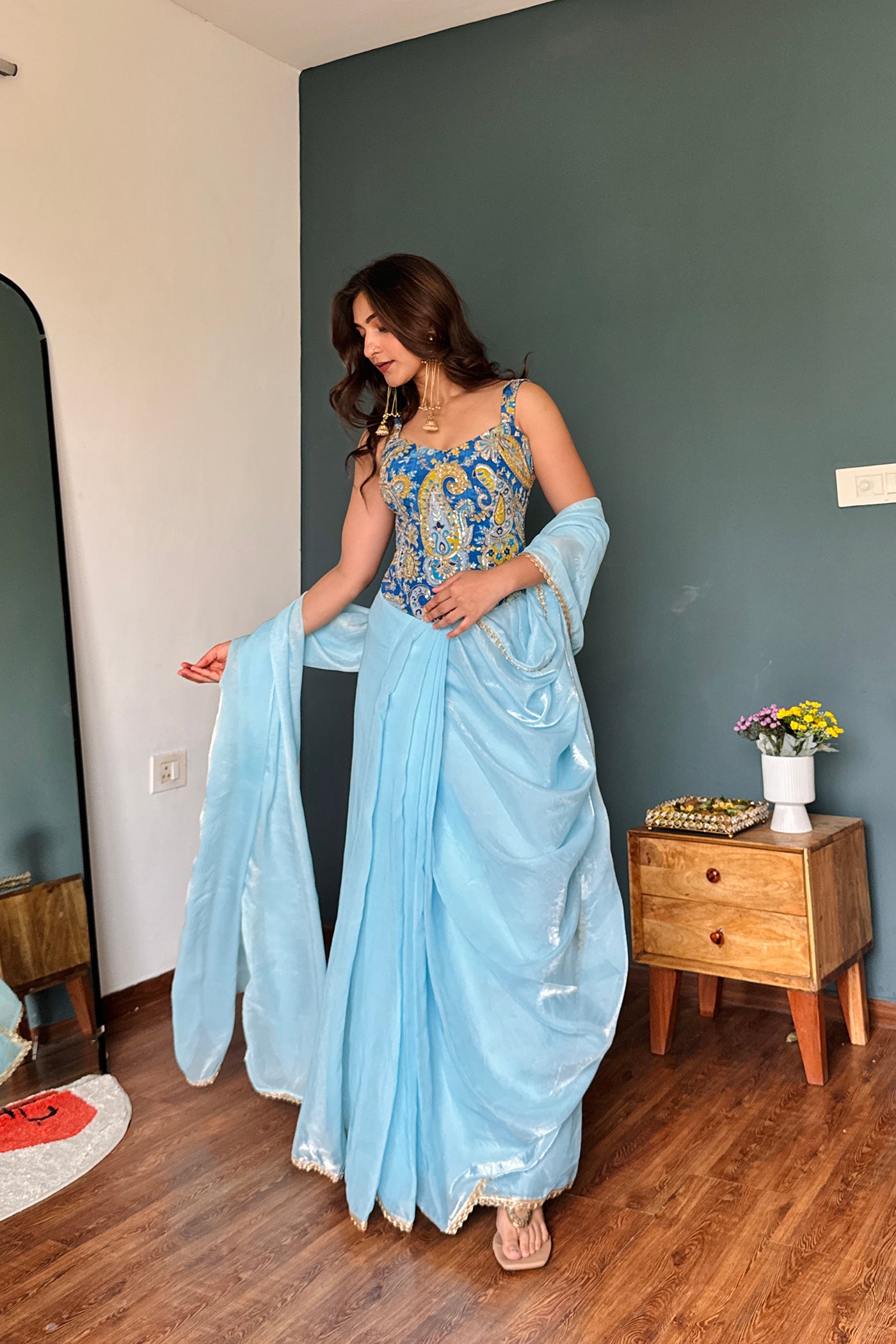 Azure Affair Drape Saree Set