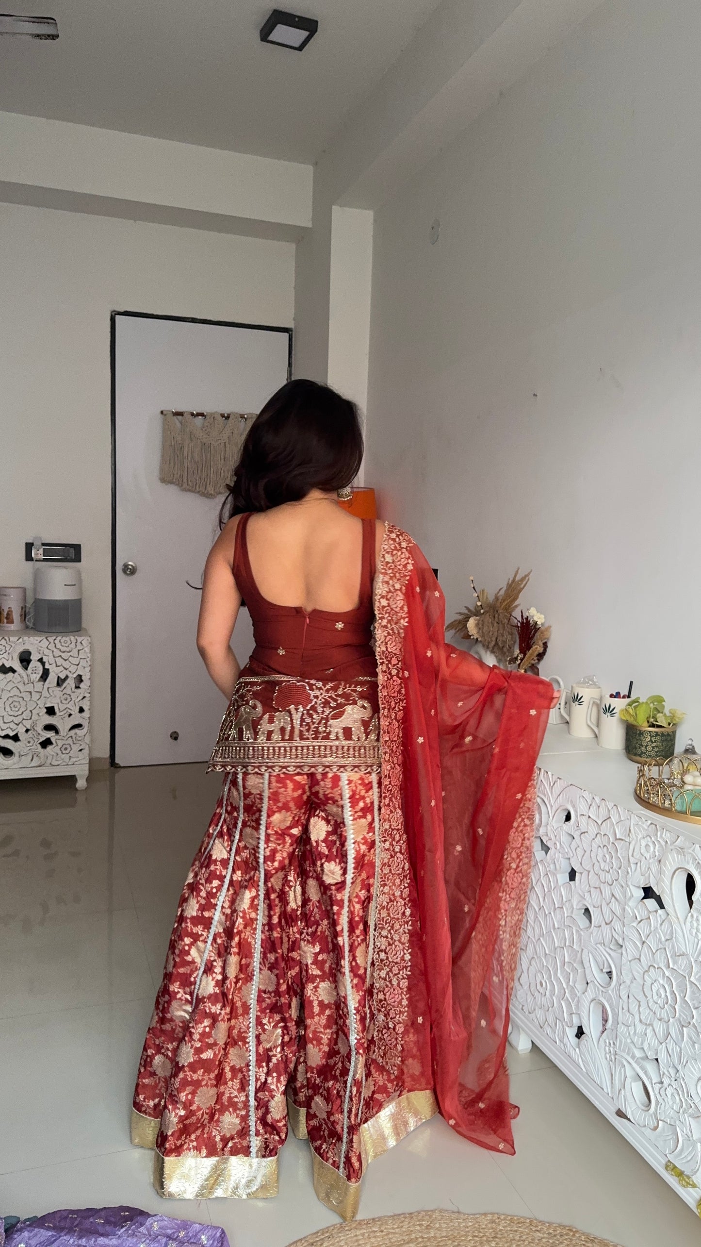 Mehru Rust Silk Plazzo Set