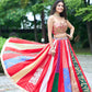 Red Scarlett Corset Mirror Blouse With Multi Lehanga