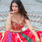 Red Scarlett Corset Mirror Blouse With Multi Lehanga