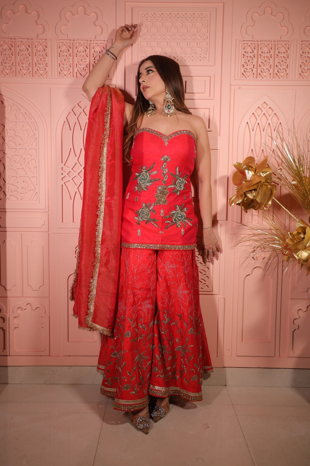 Lust Red kurta Plazzo Dupatta