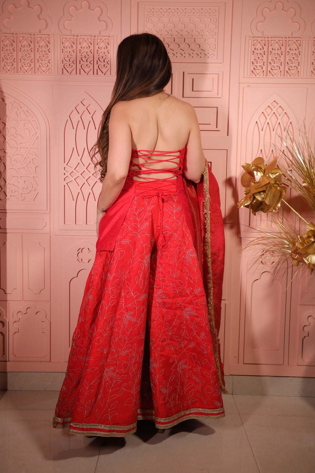 Lust Red kurta Plazzo Dupatta