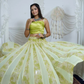 Green Printed Sequence Lehenga And Drapped Blouse