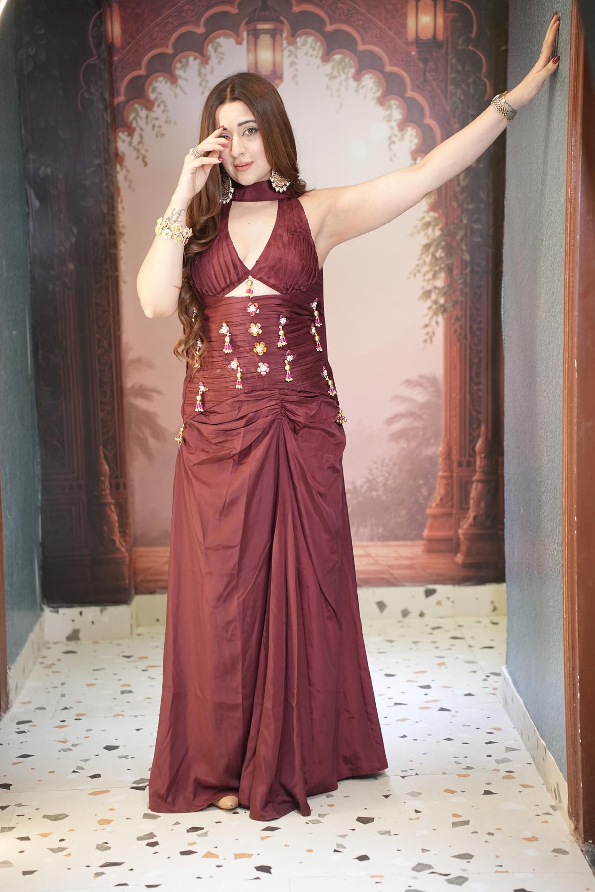 Wine Whimsy Draped Skirt Set