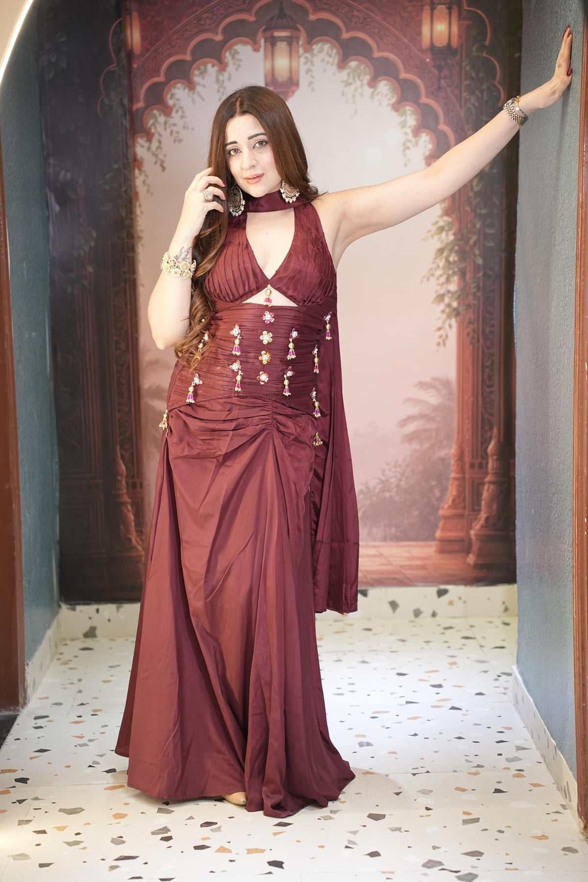 Wine Whimsy Draped Skirt Set