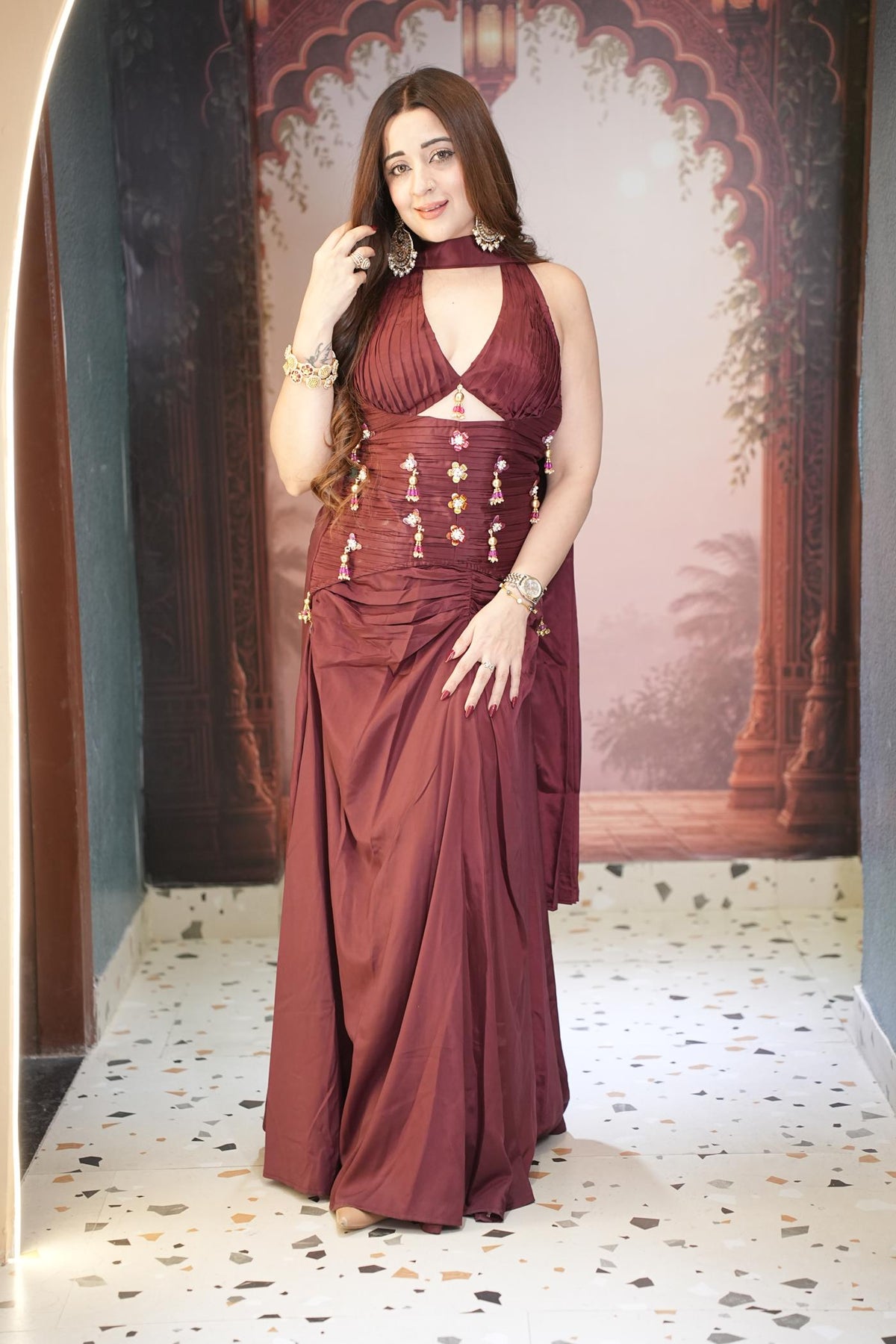 Wine Whimsy Draped Skirt Set
