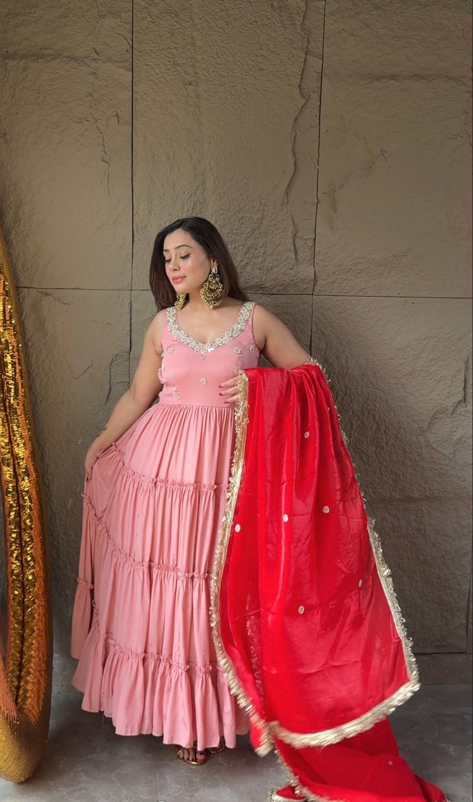 Peach Rose Petals Anarkali