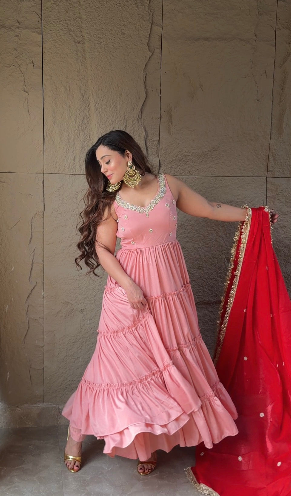 Peach Rose Petals Anarkali