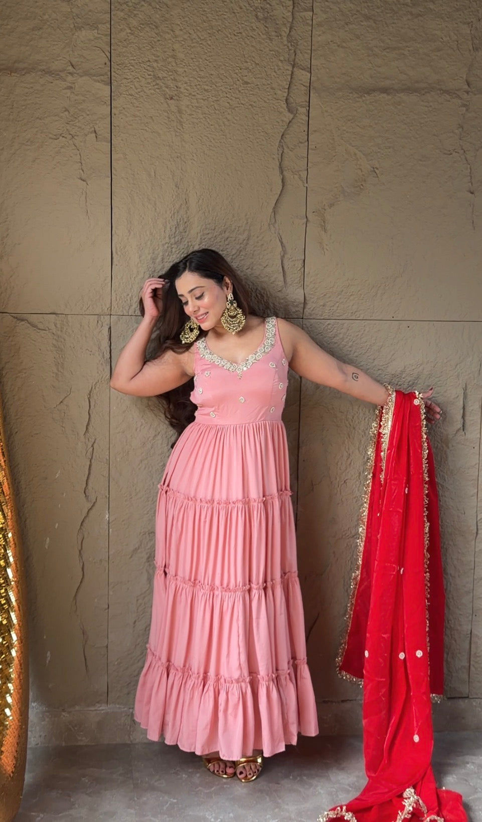 Peach Rose Petals Anarkali
