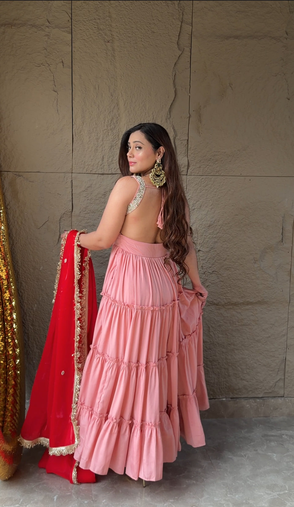 Peach Rose Petals Anarkali