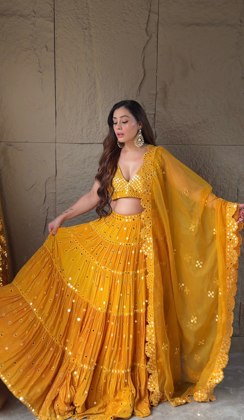 Orchid Flower Mirror Lehanga Set