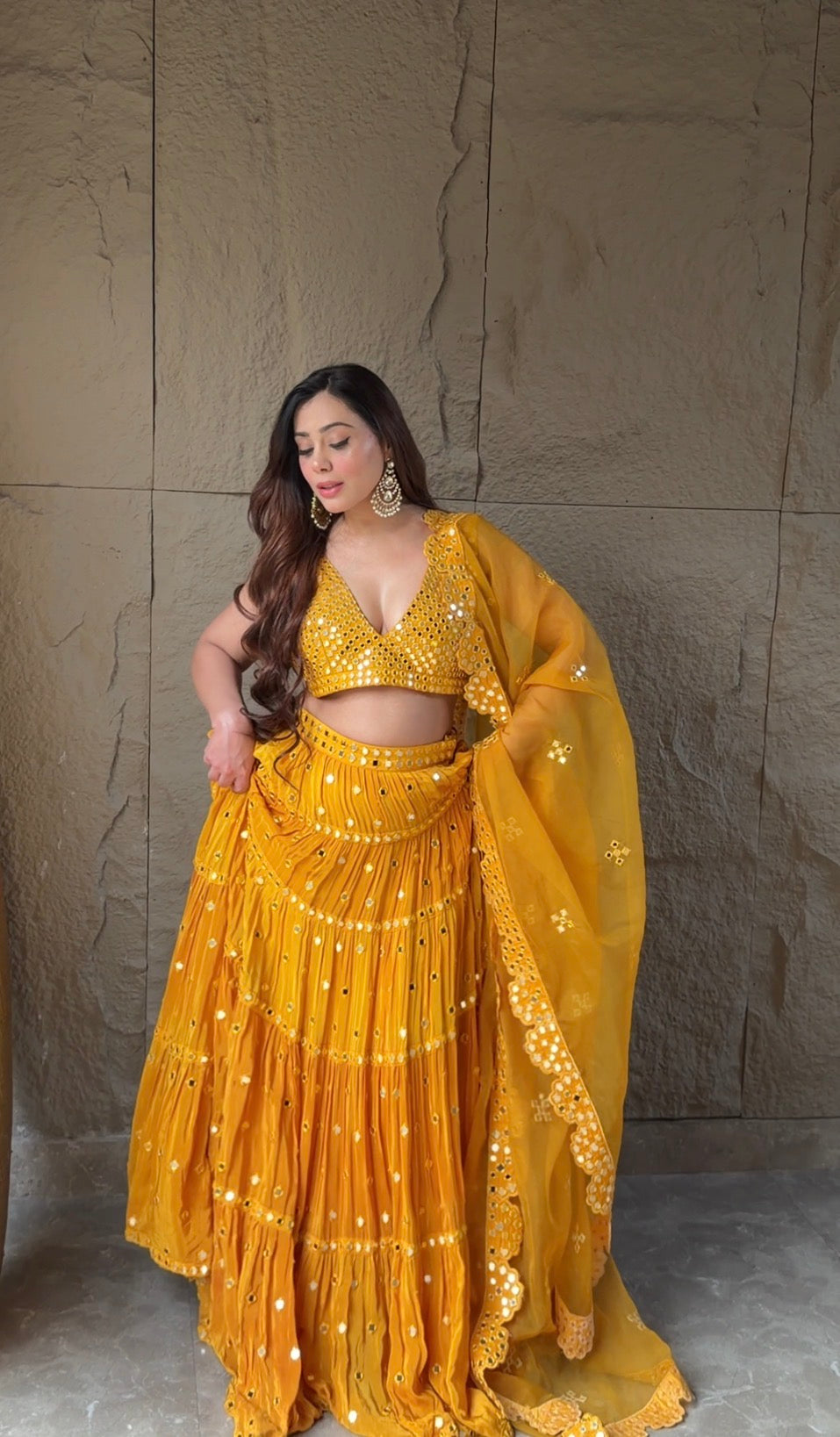 Orchid Flower Mirror Lehanga Set