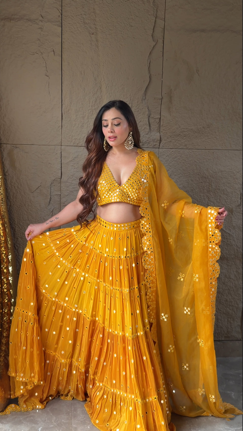 Orchid Flower Mirror Lehanga Set