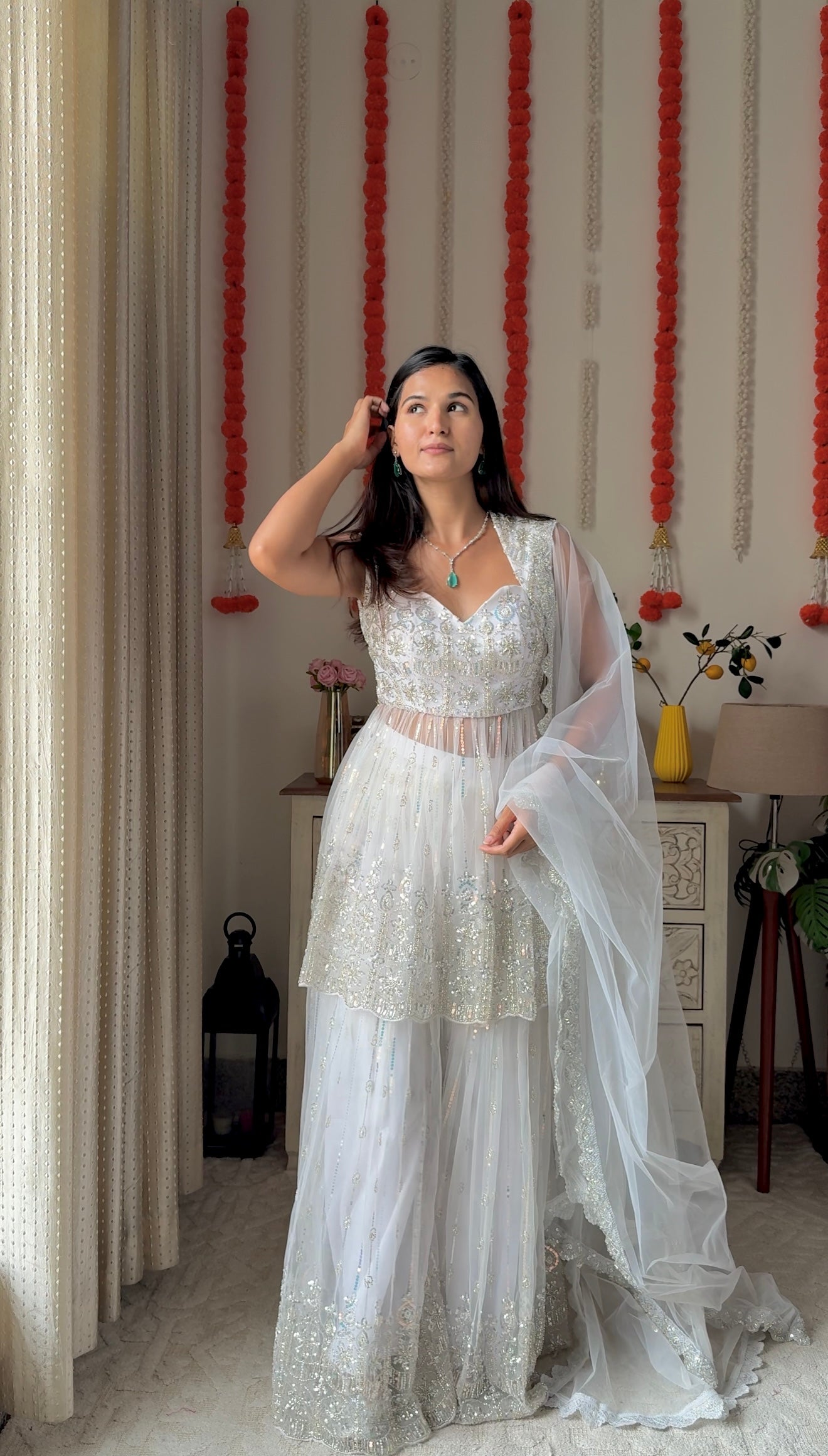 Moti White kurta Plazo with Dupatta