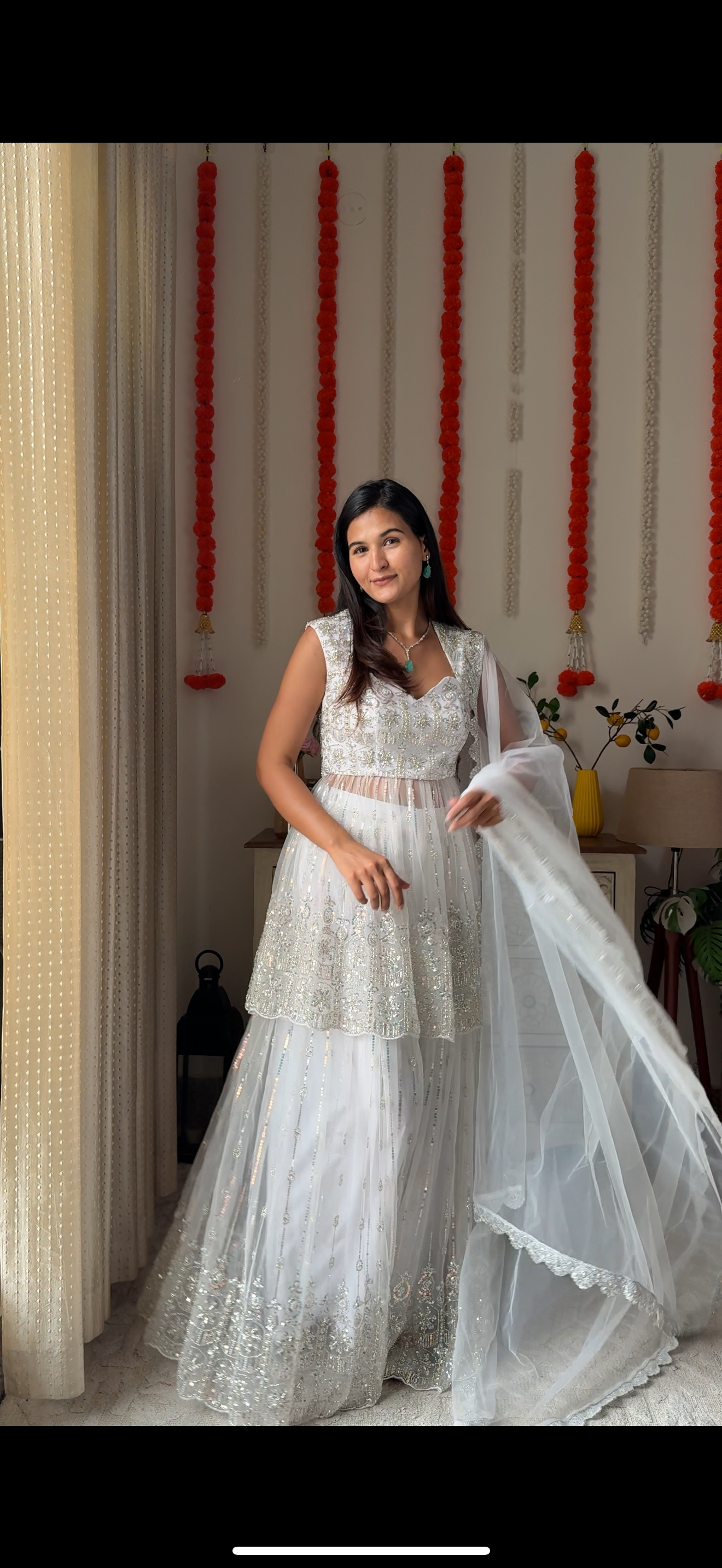 Moti White kurta Plazo with Dupatta