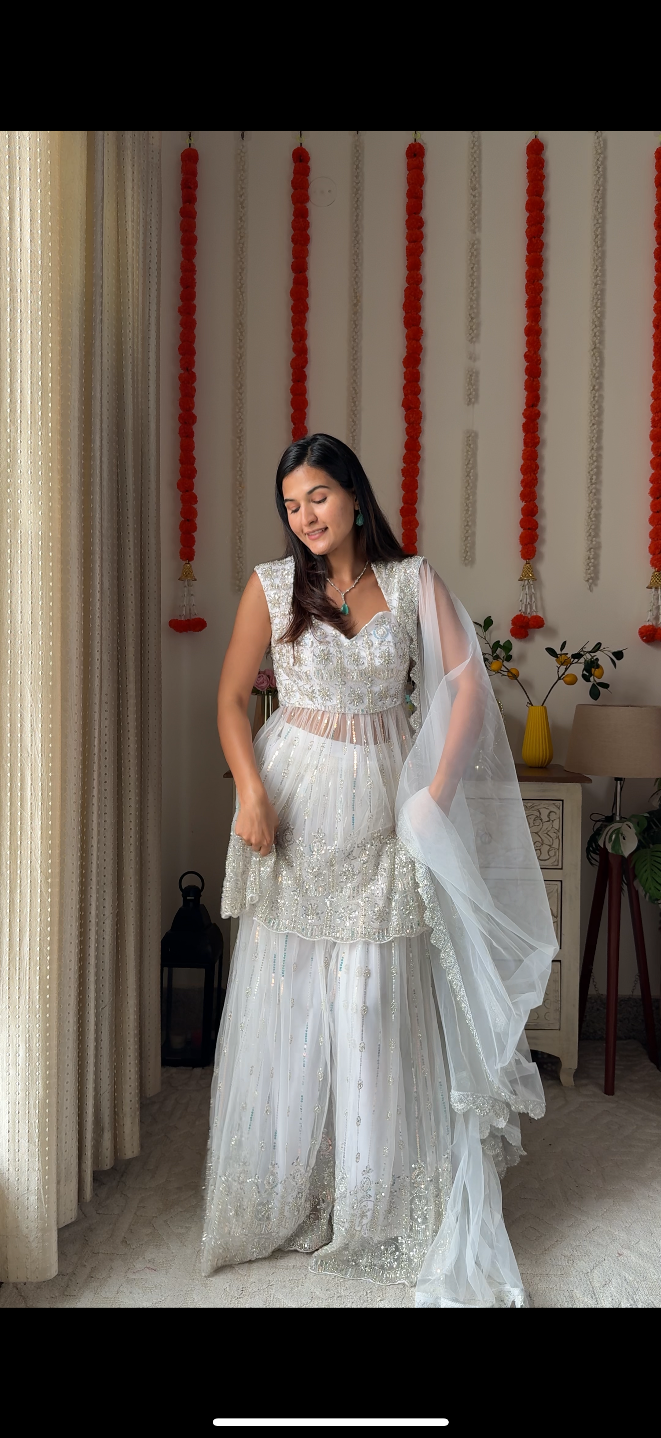 Moti White kurta Plazo with Dupatta