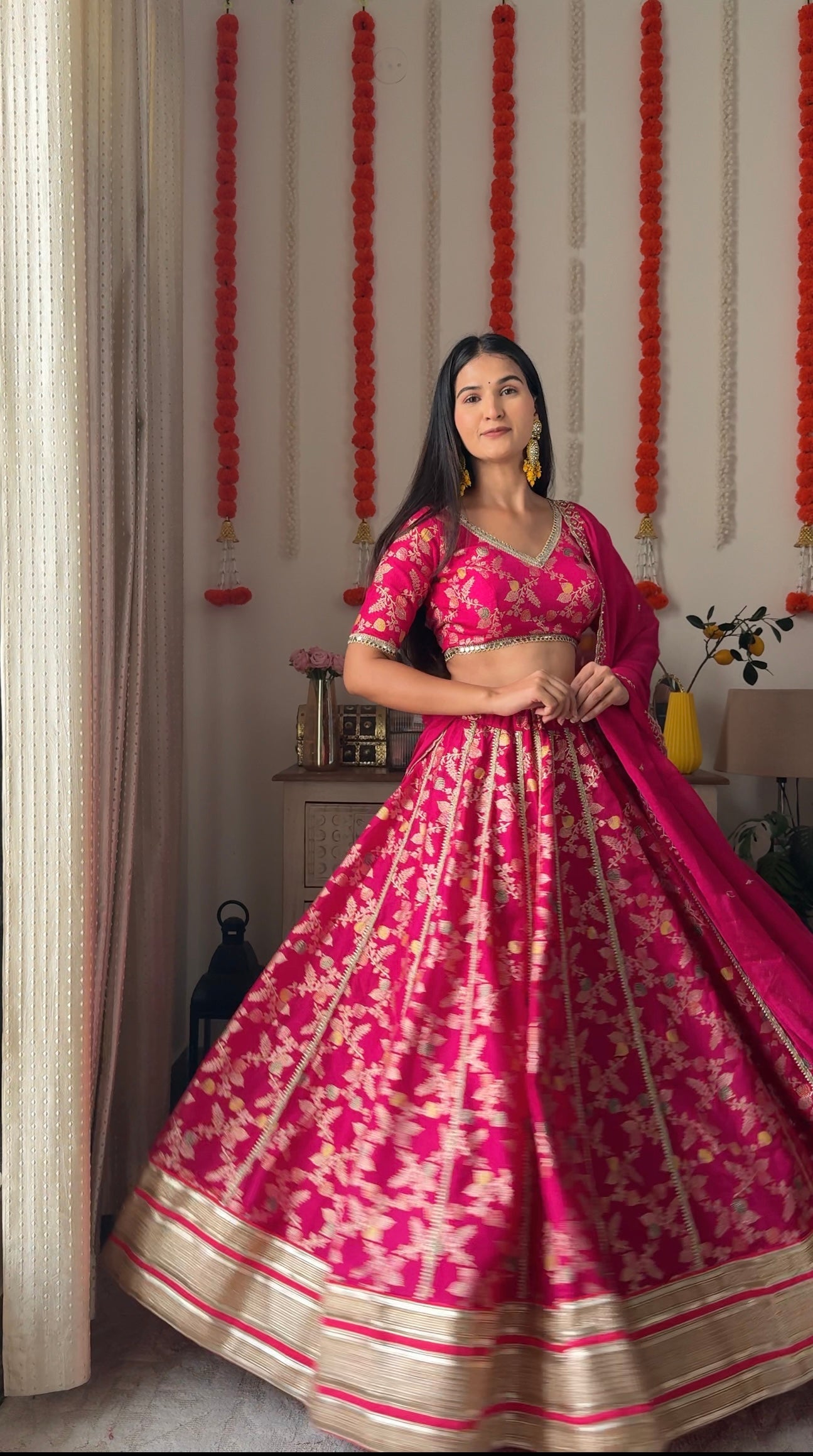 Rani Pink Blossom Lehanga Blouse Dupatta