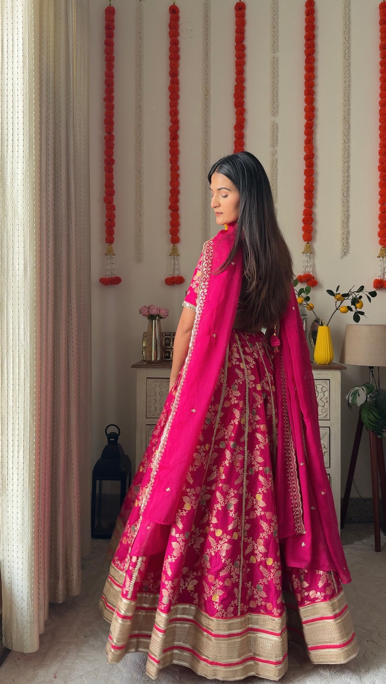 Rani Pink Blossom Lehanga Blouse Dupatta