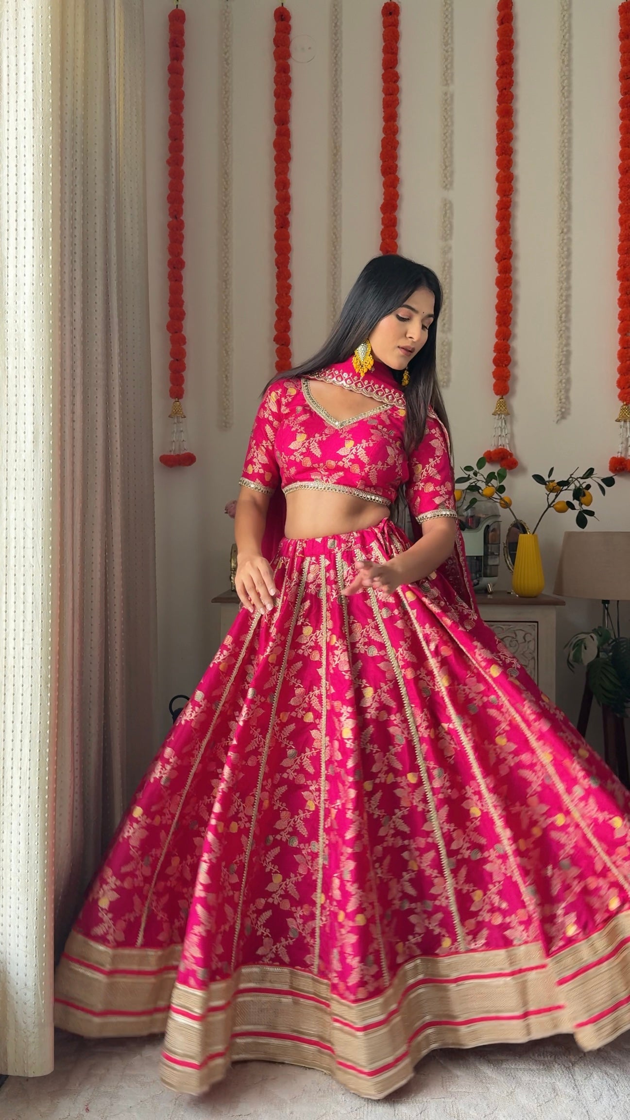 Rani Pink Blossom Lehanga Blouse Dupatta