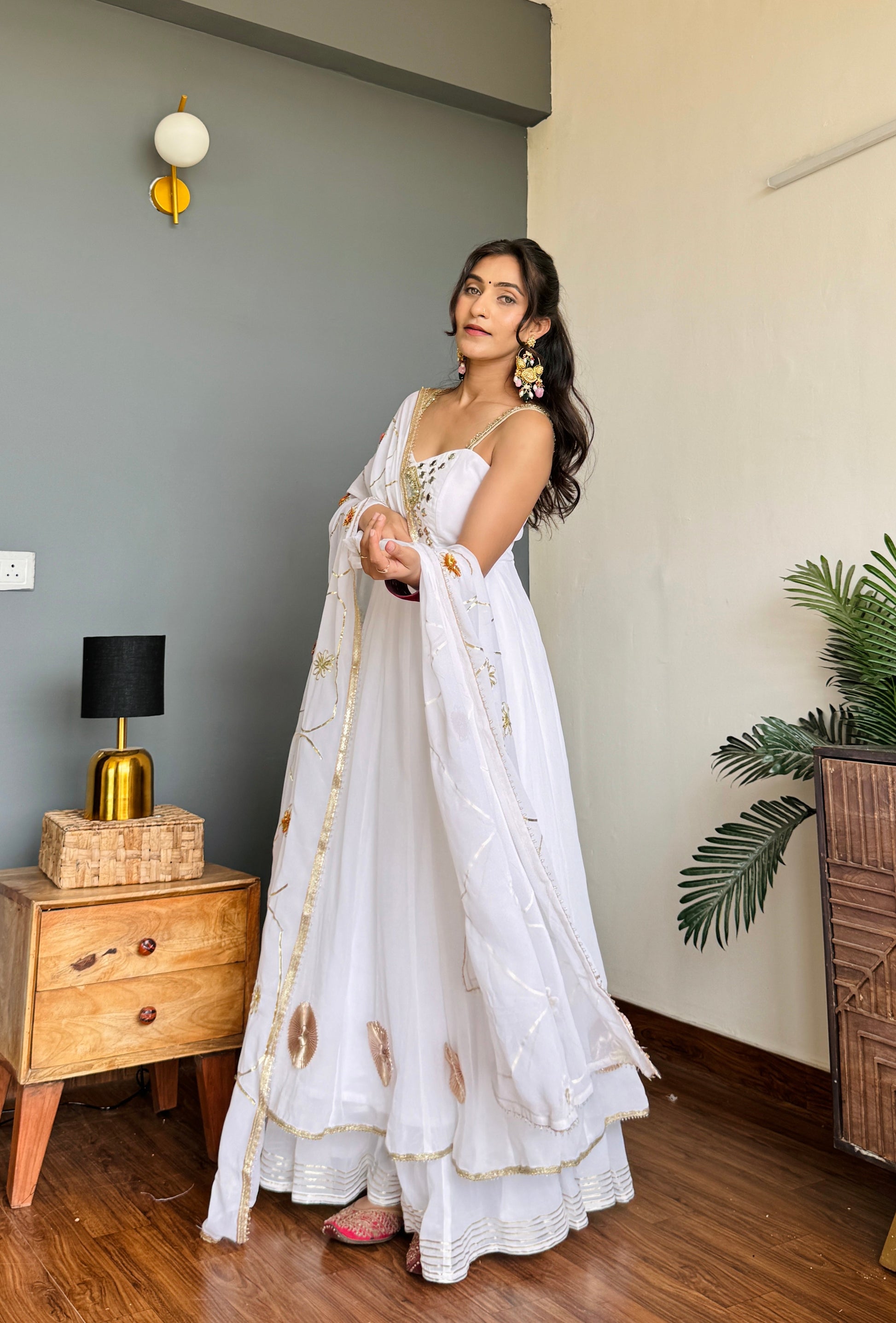 white and gold anarkali dress Shop Designer White Anarkali Dress
