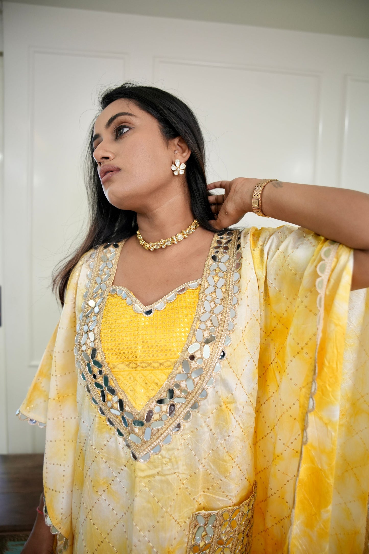 Yellow Batik Kaftan Kurta Set