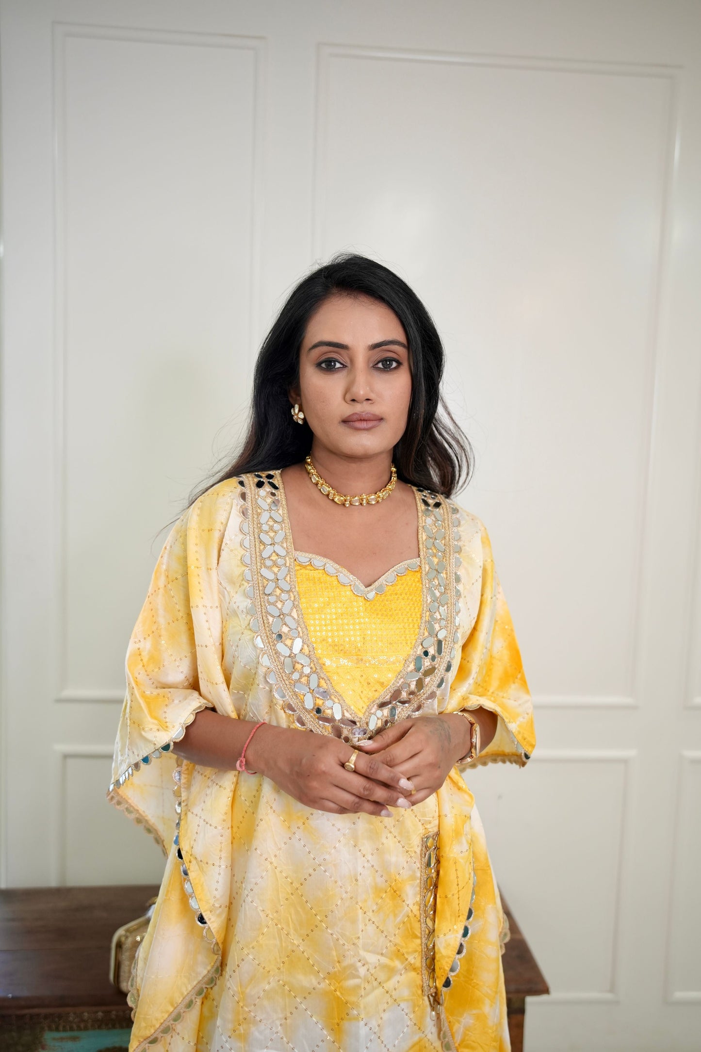 Yellow Batik Kaftan Kurta Set