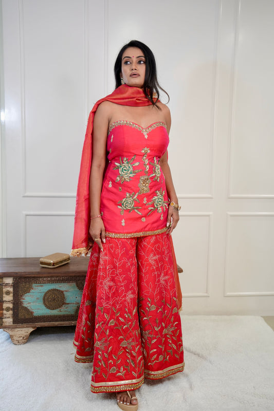 Scarlet Red Plazzo Kurta Set