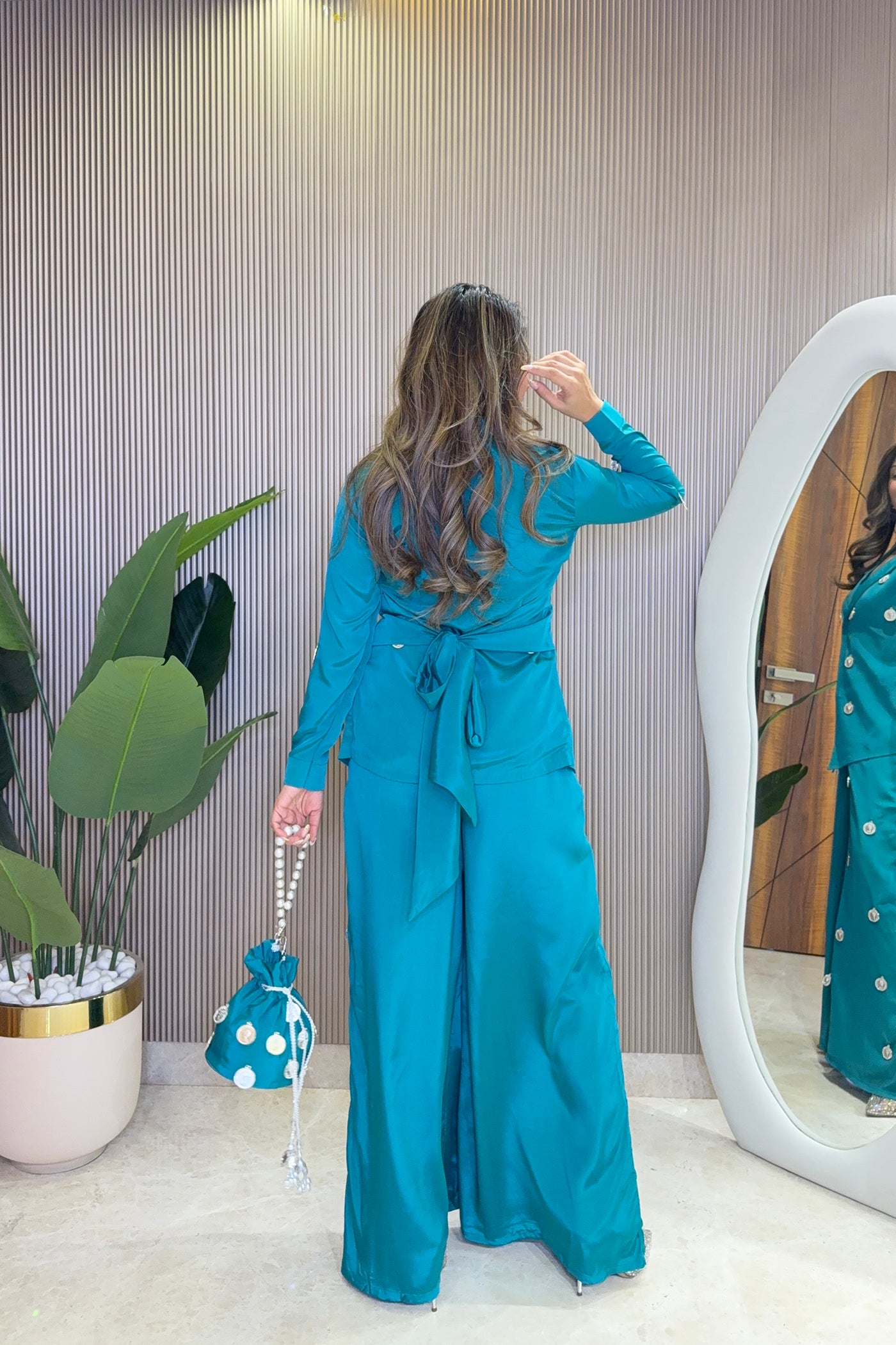 Ziva Teal Coin Mirror Wrap Co-ord Set