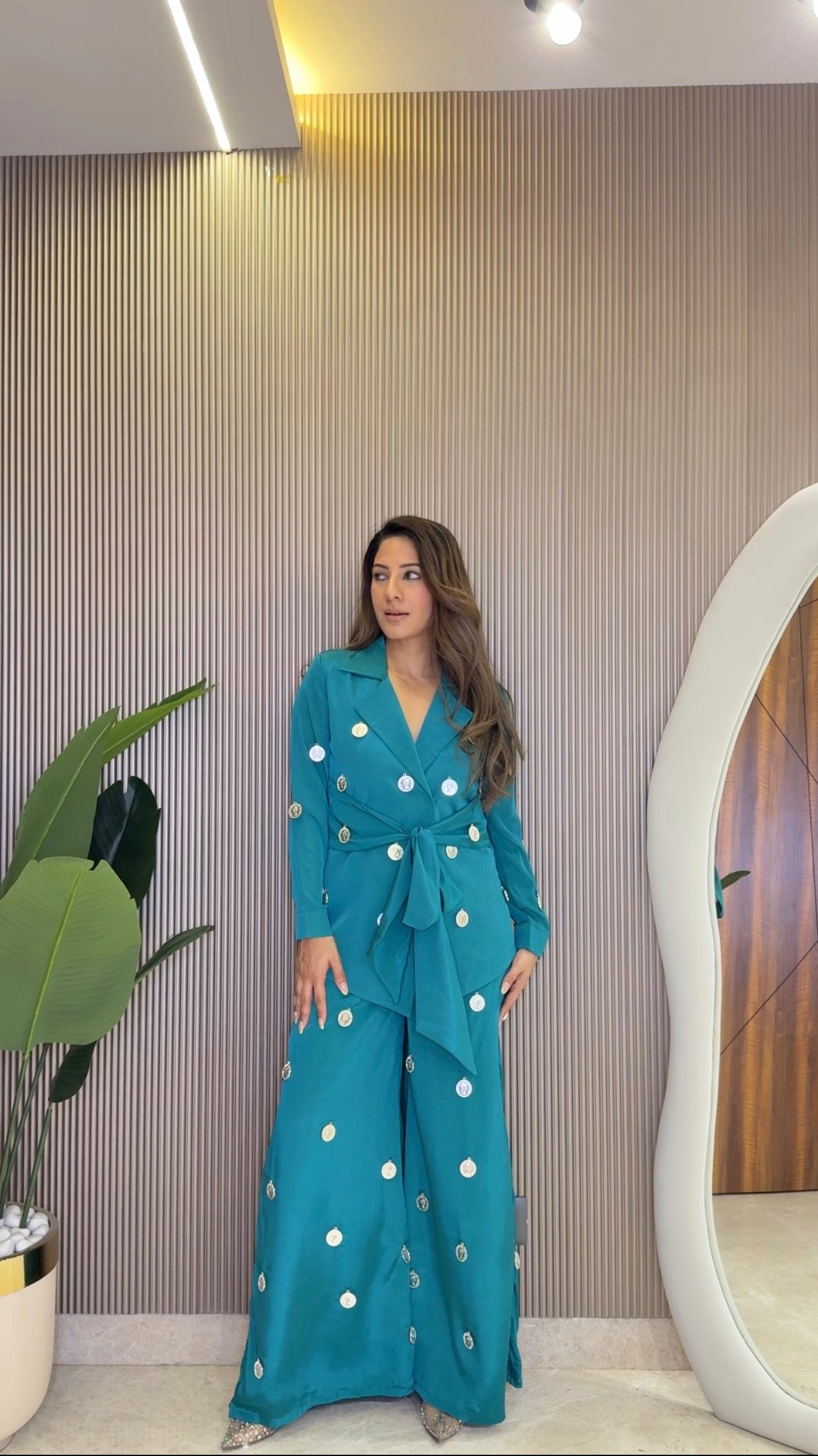 Ziva Teal Coin Mirror Wrap Co-ord Set