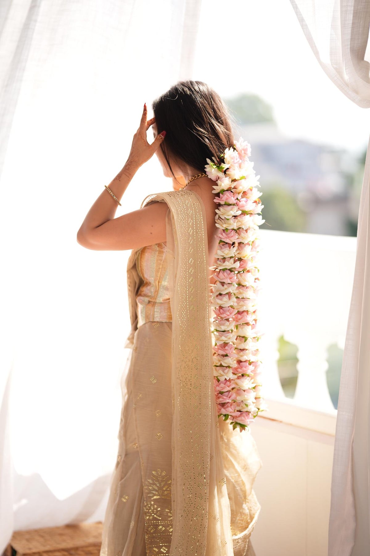 Champagne Grace Golden Foil Fish-Cut Skirt Set