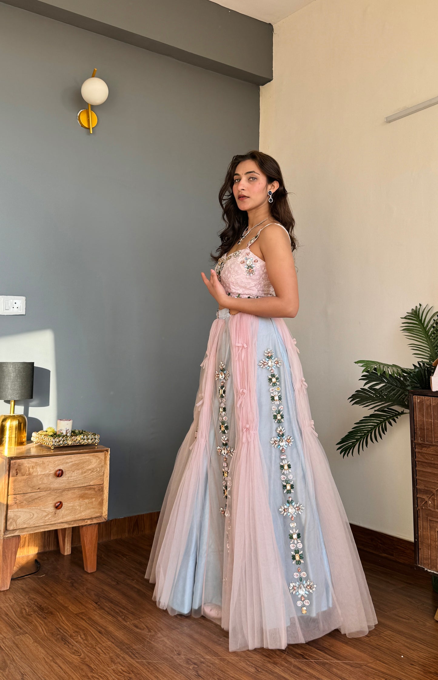 Celeste Bloom Ombre Crop Top Lehanga