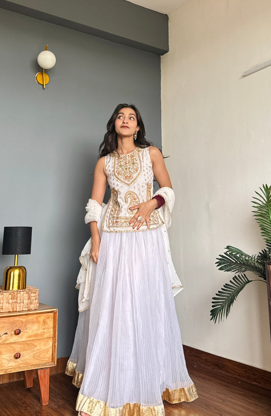 White Coral Gold Embriodery Lehanga choli with Dupatta