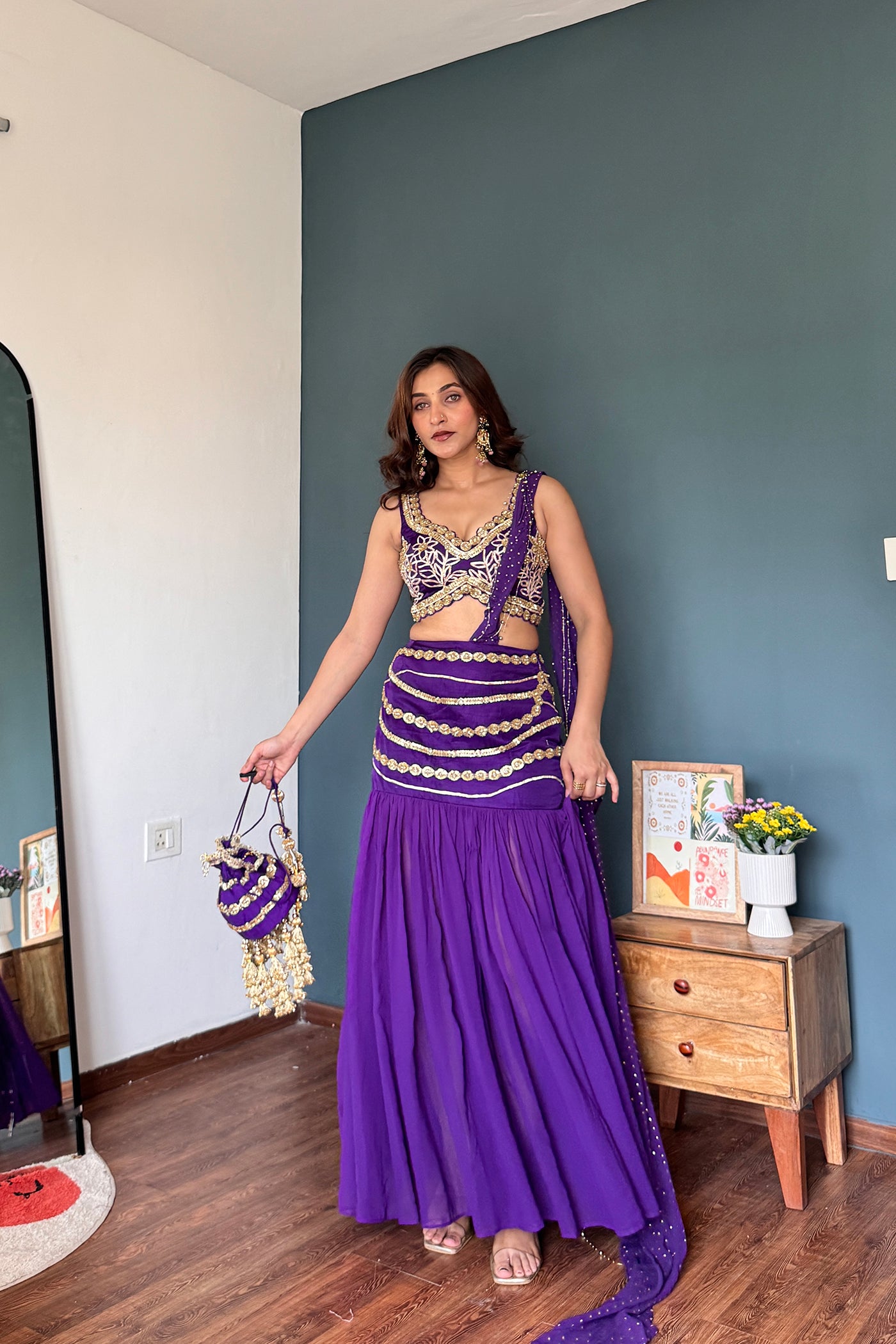 Violet Veda Draped Skirt Set