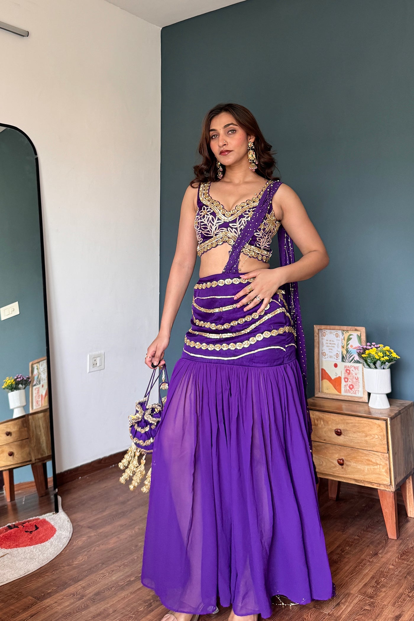 Violet Veda Draped Skirt Set