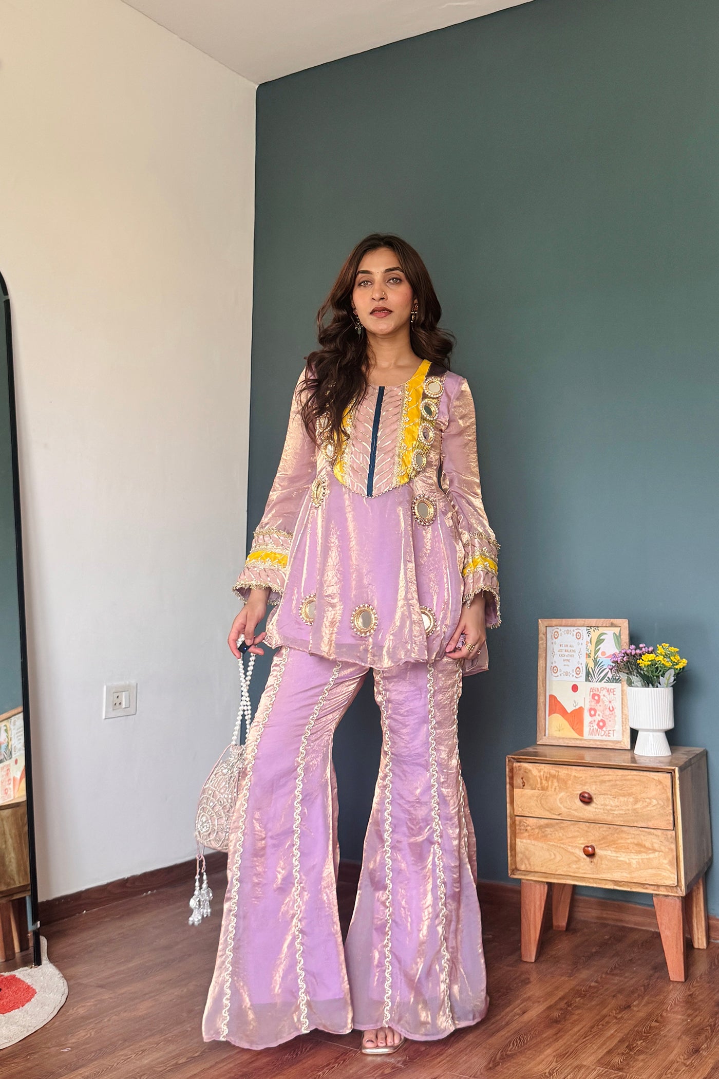 Lavender Noor Peplum & Flared Pants Set