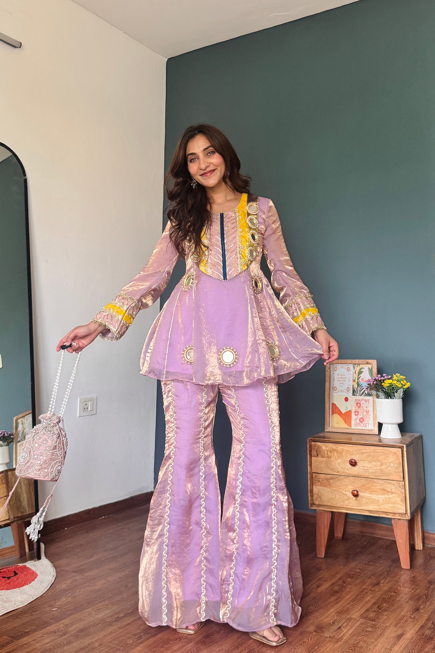 Lavender Noor Peplum & Flared Pants Set