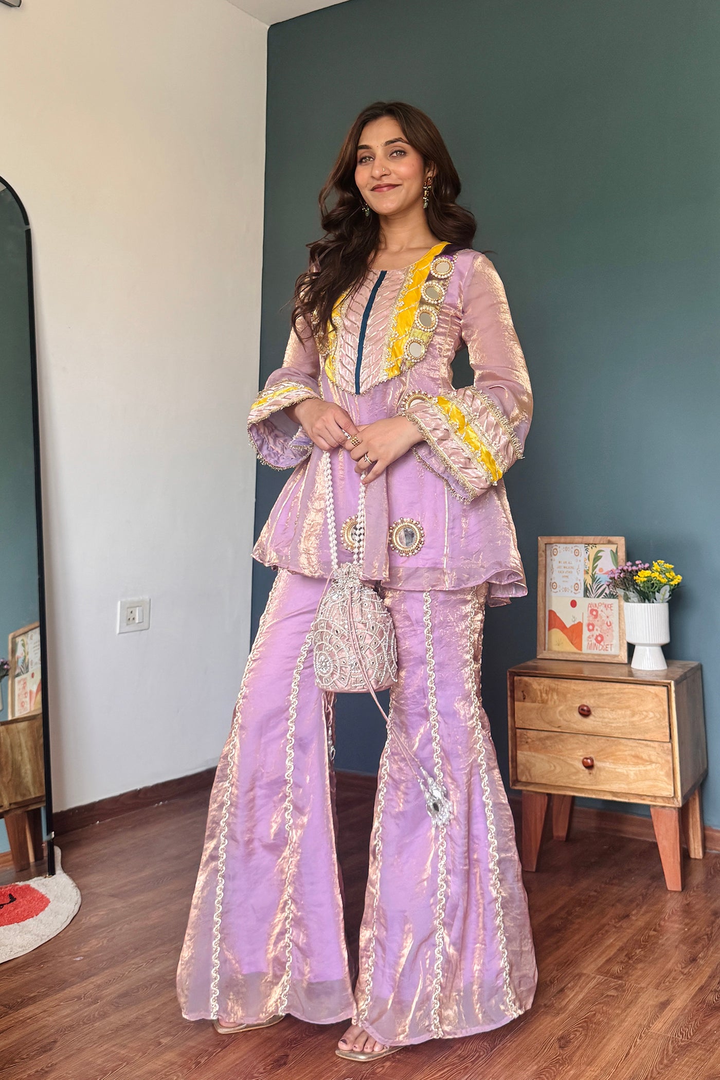 Lavender Noor Peplum & Flared Pants Set
