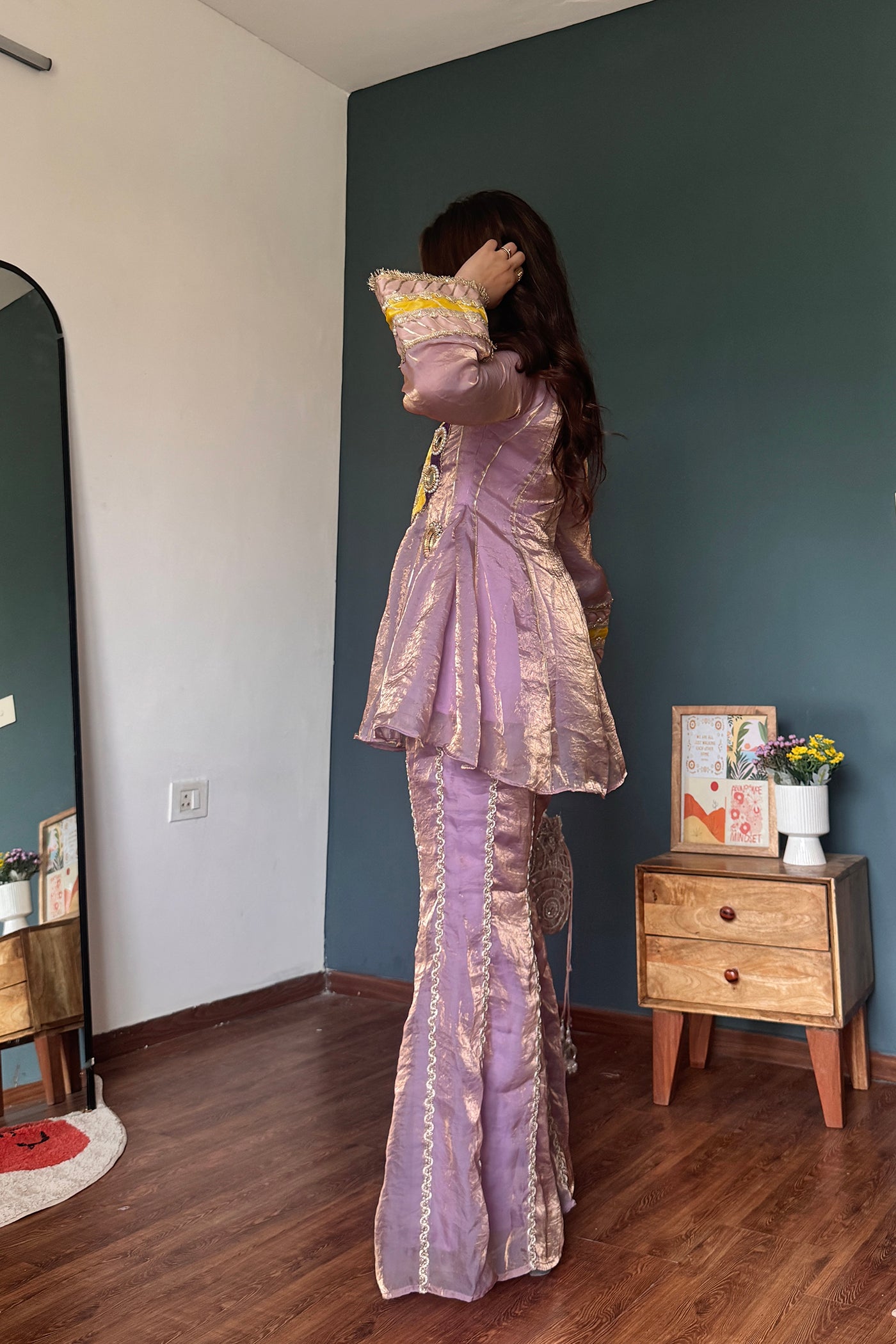 Lavender Noor Peplum & Flared Pants Set
