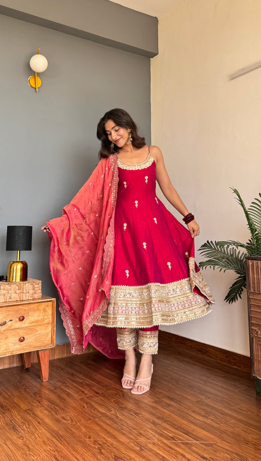 Red Pearl Anarkali