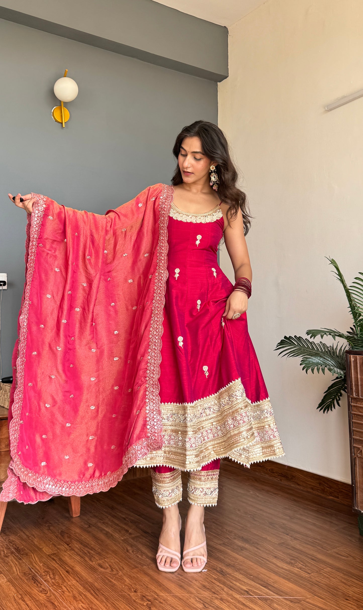 Red Pearl Anarkali