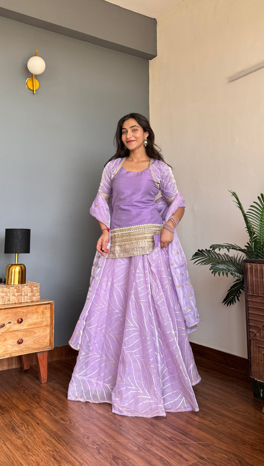 Lilac Gota Kurta Skirt