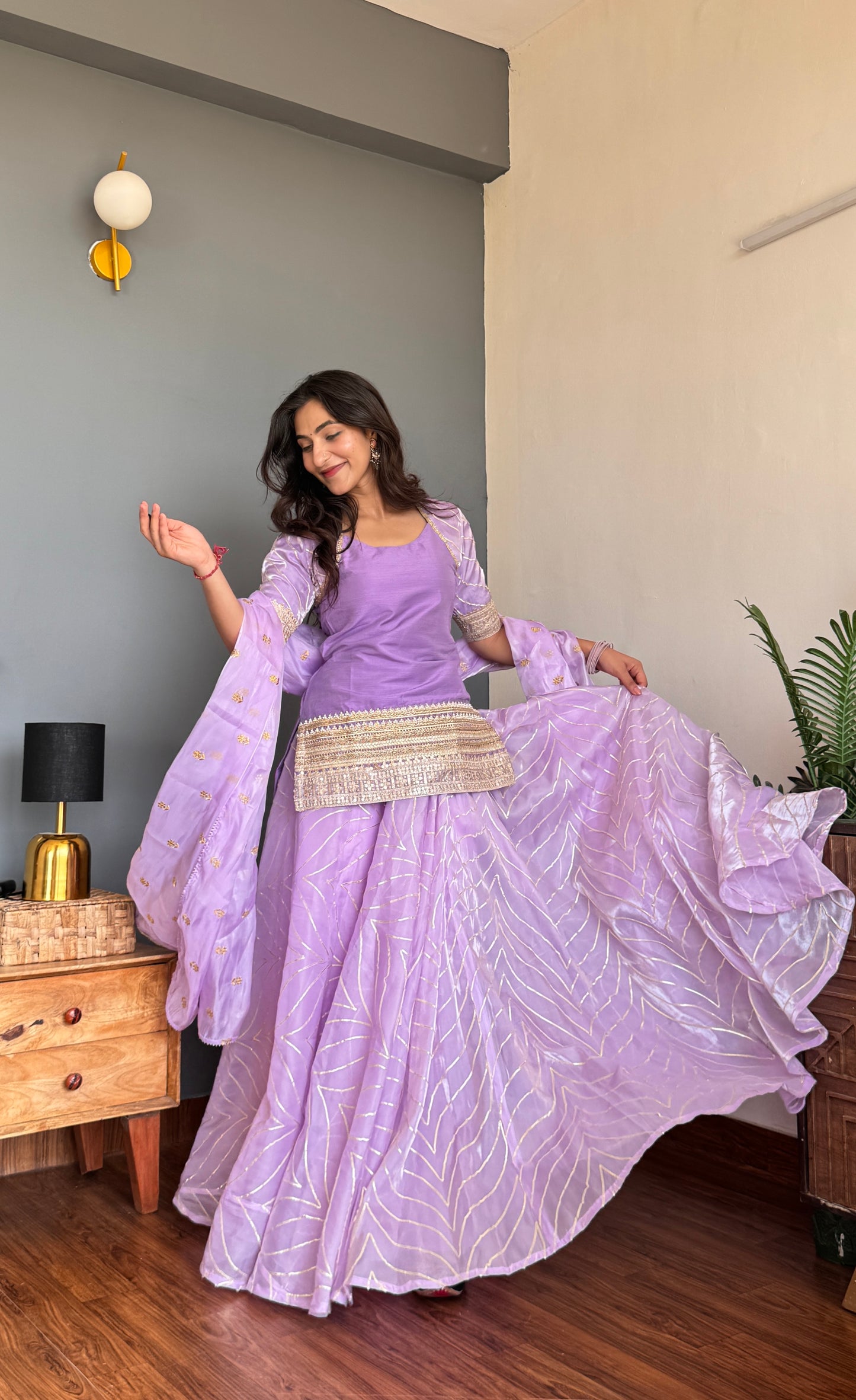 Lilac Gota Kurta Skirt